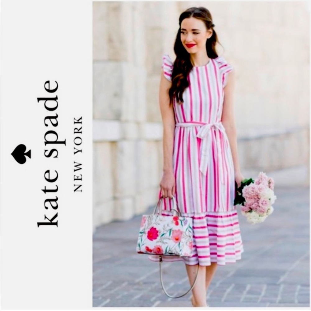 KATE SPADE New York 'Peach Sorbet' striped midi-dress.
Size 4